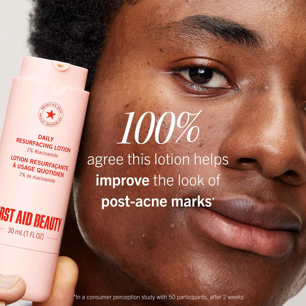 First Aid Beauty Lactic Acid Lotion with 2% Niacinamide – Resurfacing Moisturizer for Acne-Prone Skin (1 oz)