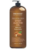 First Botany Cosmeceuticals Cold Pressed Sweet Almond Oil – 100% Pure & Natural, 16 oz Pump, For Hair, Skin & Face
