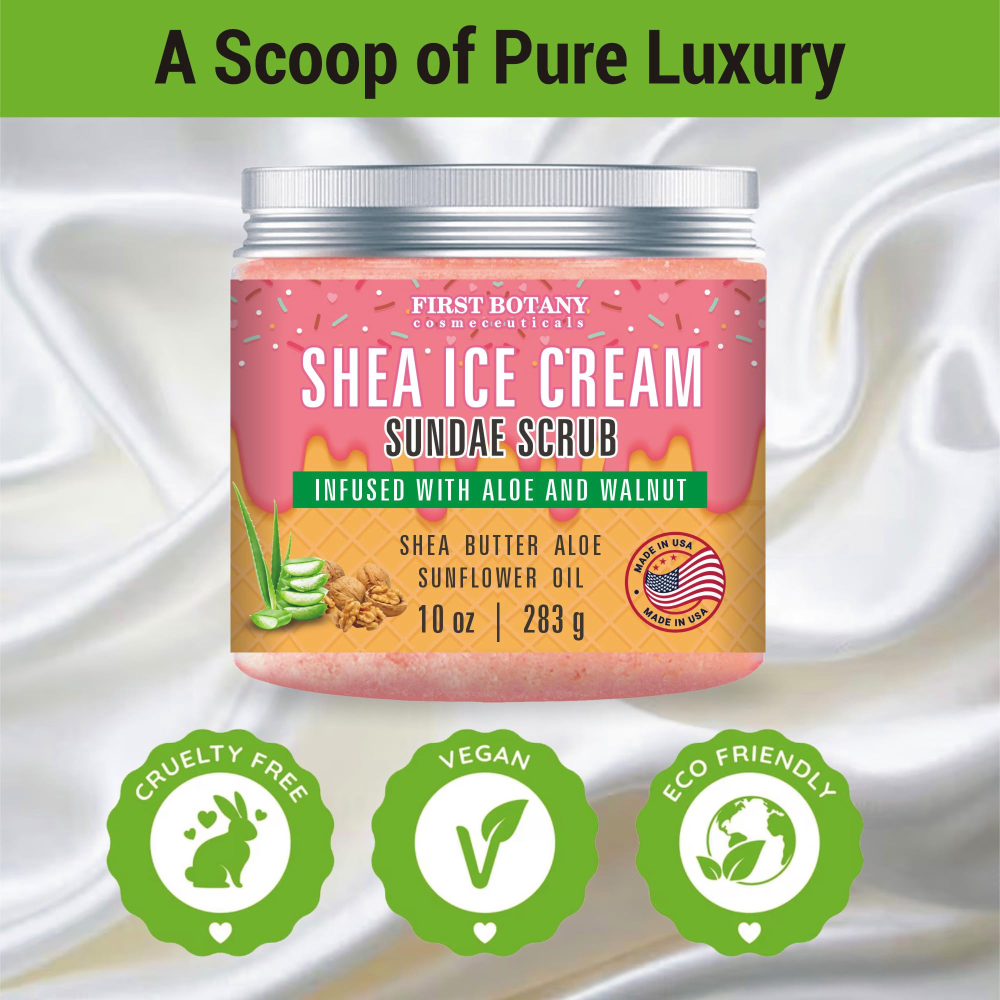 First Botany Body Scrub – Natural Exfoliating Salt Scrub & Body Souffle (10 fl oz, Shea Icecream)