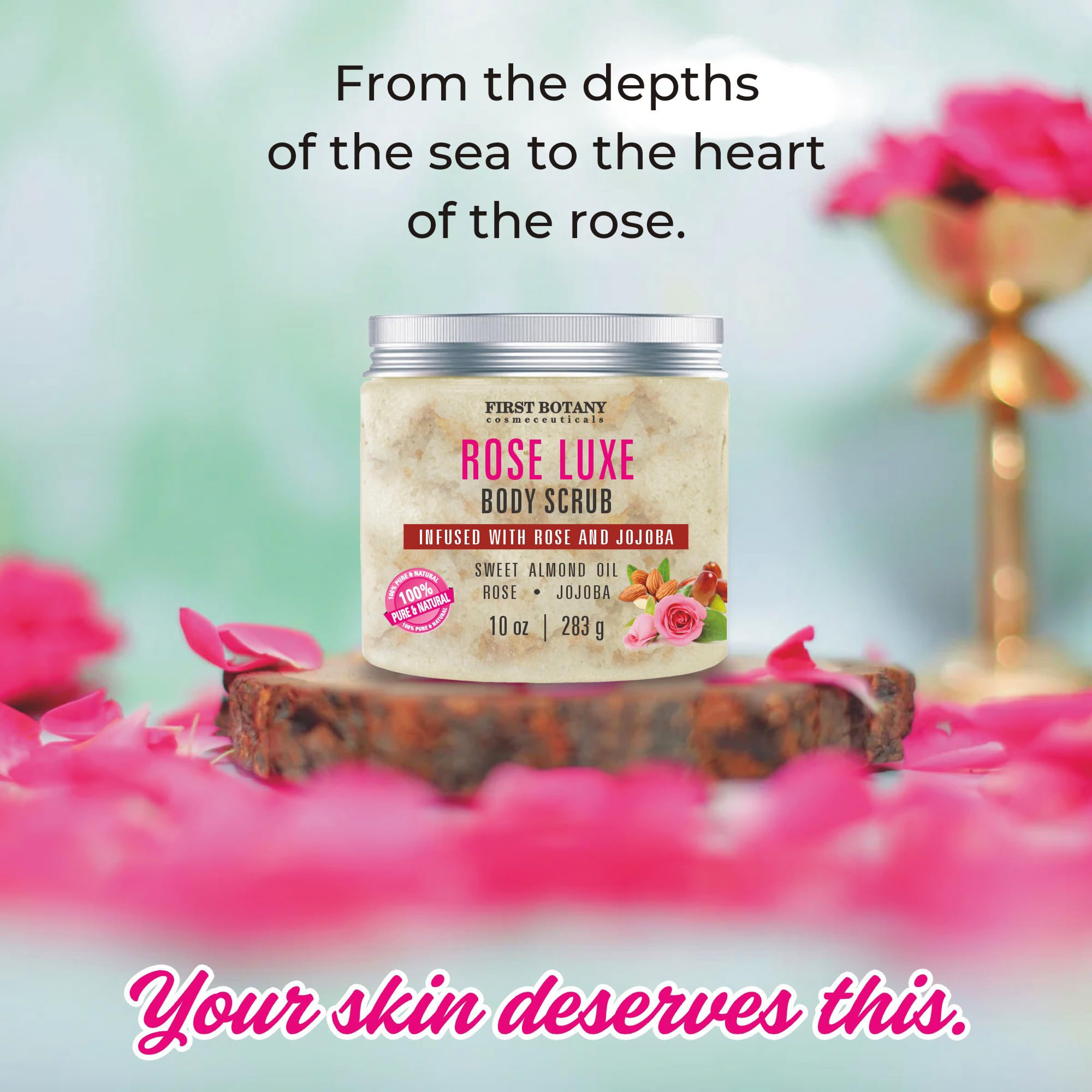 First Botany Body Scrub – Natural Exfoliating Rose Salt Scrub for Hydration & Gentle Glow (10 oz)