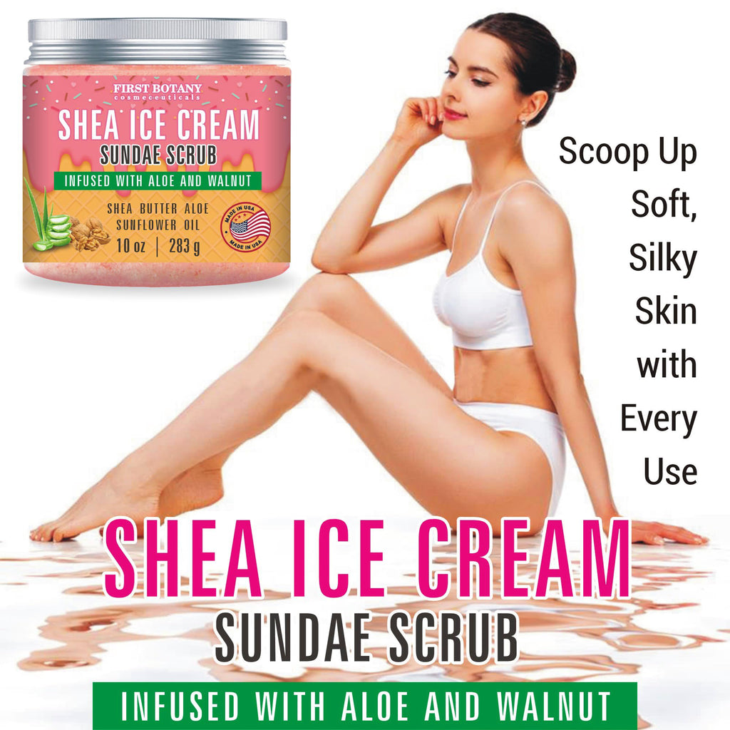 First Botany Body Scrub – Natural Exfoliating Salt Scrub & Body Souffle (10 fl oz, Shea Icecream)