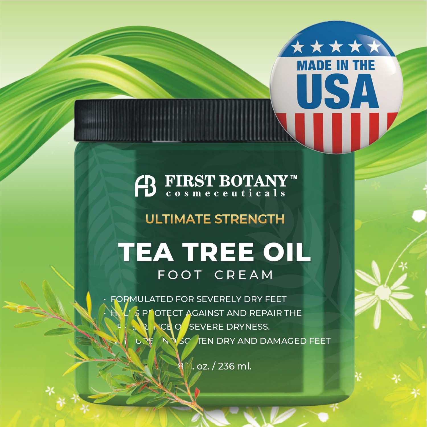 First Botany Athletes Foot Cream with Tea Tree Oil, Aloe & Spearmint – Hydrates & Softens Dry Feet (8 oz)