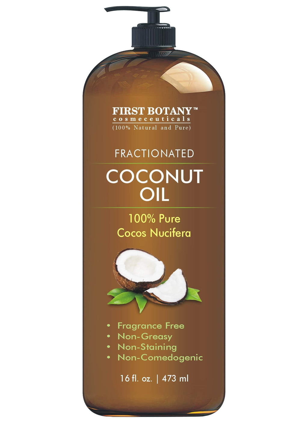 First Botany Fractionated Coconut Oil 16 oz – Pure MCT Carrier Oil for Hair, Skin & Aromatherapy