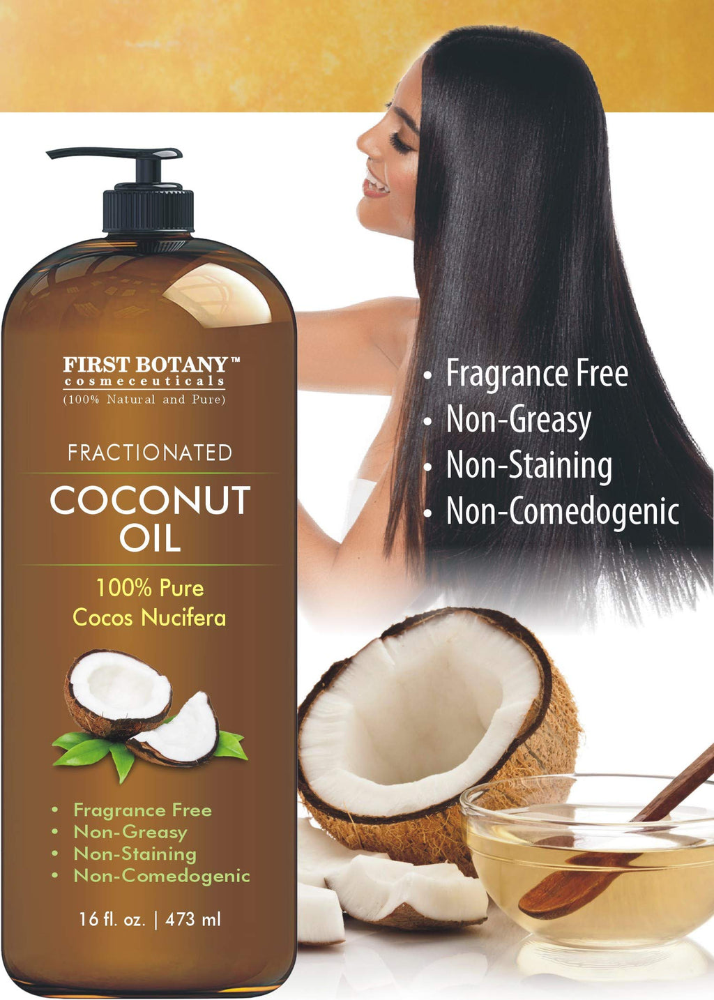 First Botany Fractionated Coconut Oil 16 oz – Pure MCT Carrier Oil for Hair, Skin & Aromatherapy