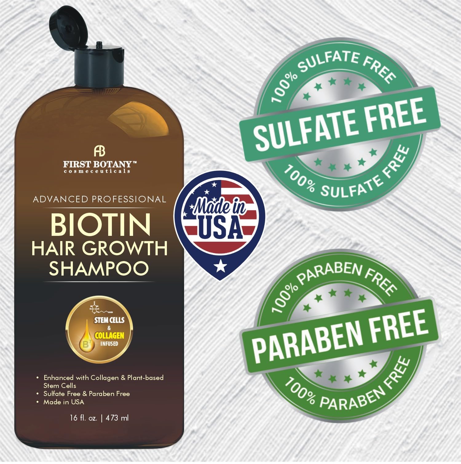 First Botany Hair Regrowth Shampoo – DHT Blockers, Collagen & Stem Cells, 16 oz
