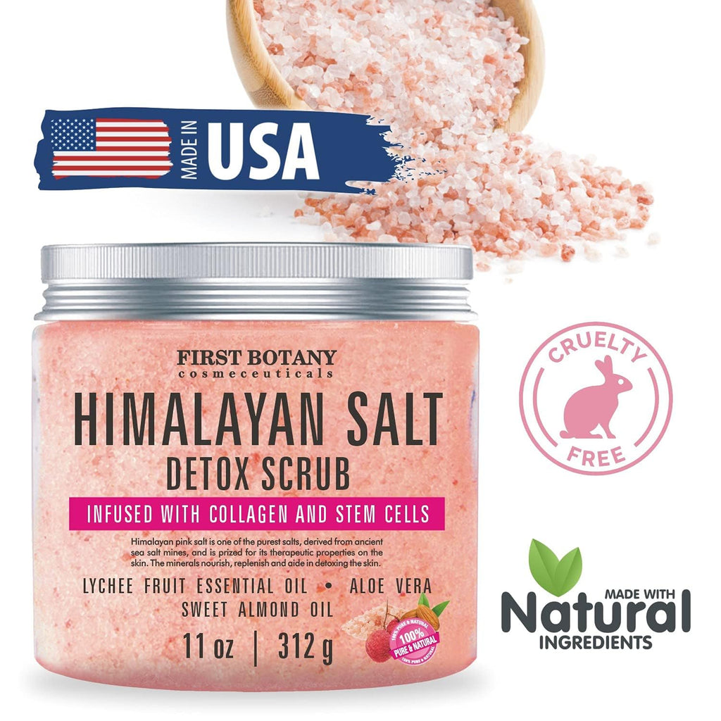 First Botany Himalayan Salt Body Scrub with Collagen & Stem Cells – Exfoliate, Rejuvenate & Hydrate (20 oz)