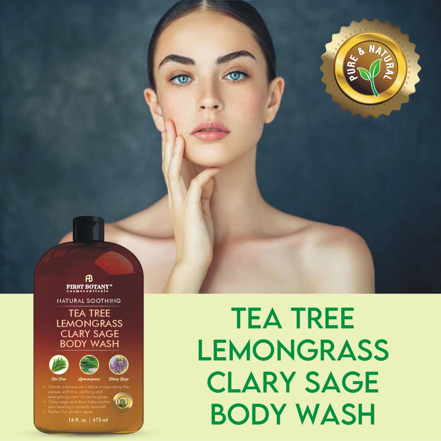 First Botany ALL Natural Body Wash – Tea Tree, Lemon Grass & Clary Sage – 16 fl oz