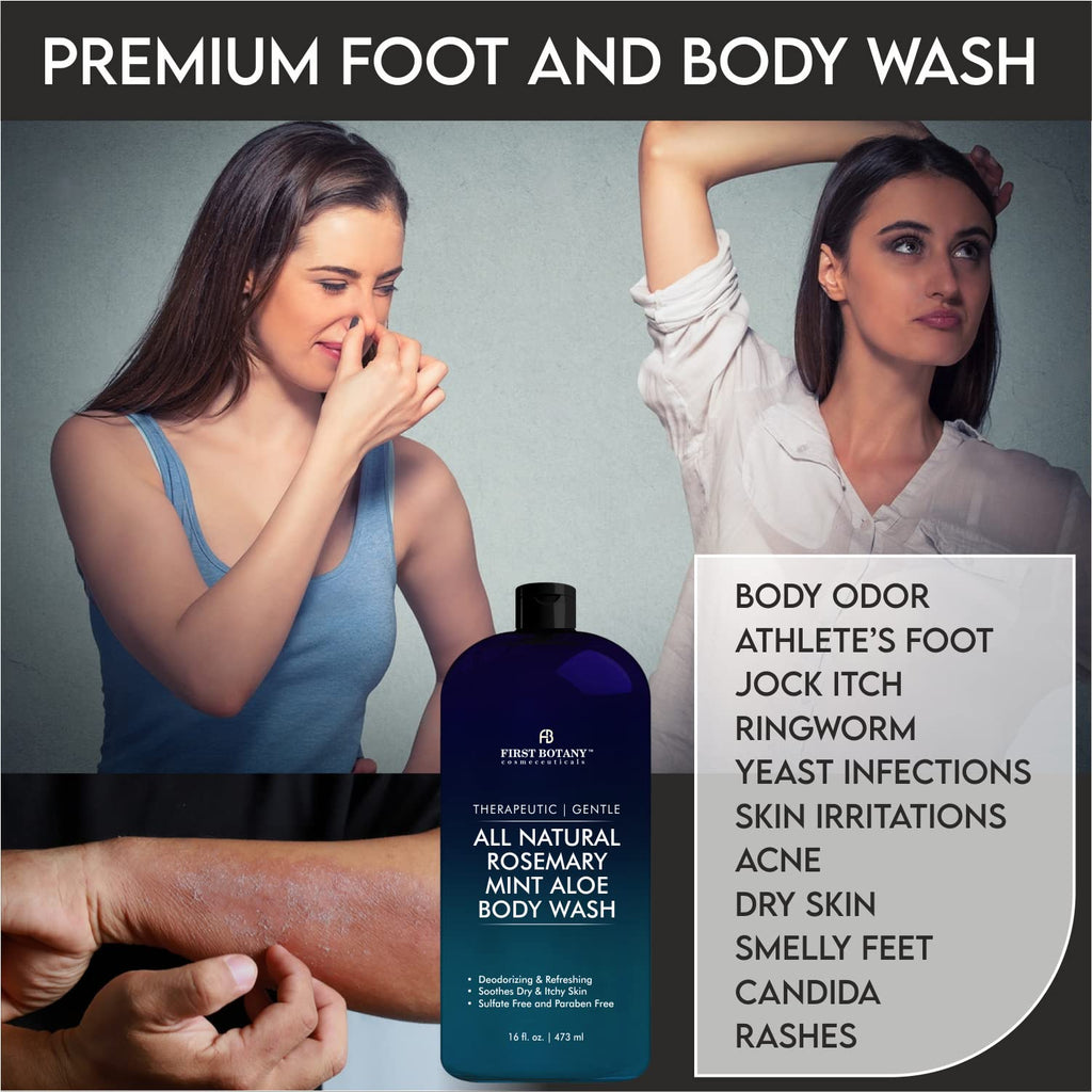 First Botany ALL Natural Body Wash – Rosemary Mint, 16 fl oz | Odor & Impurity Care for Men & Women