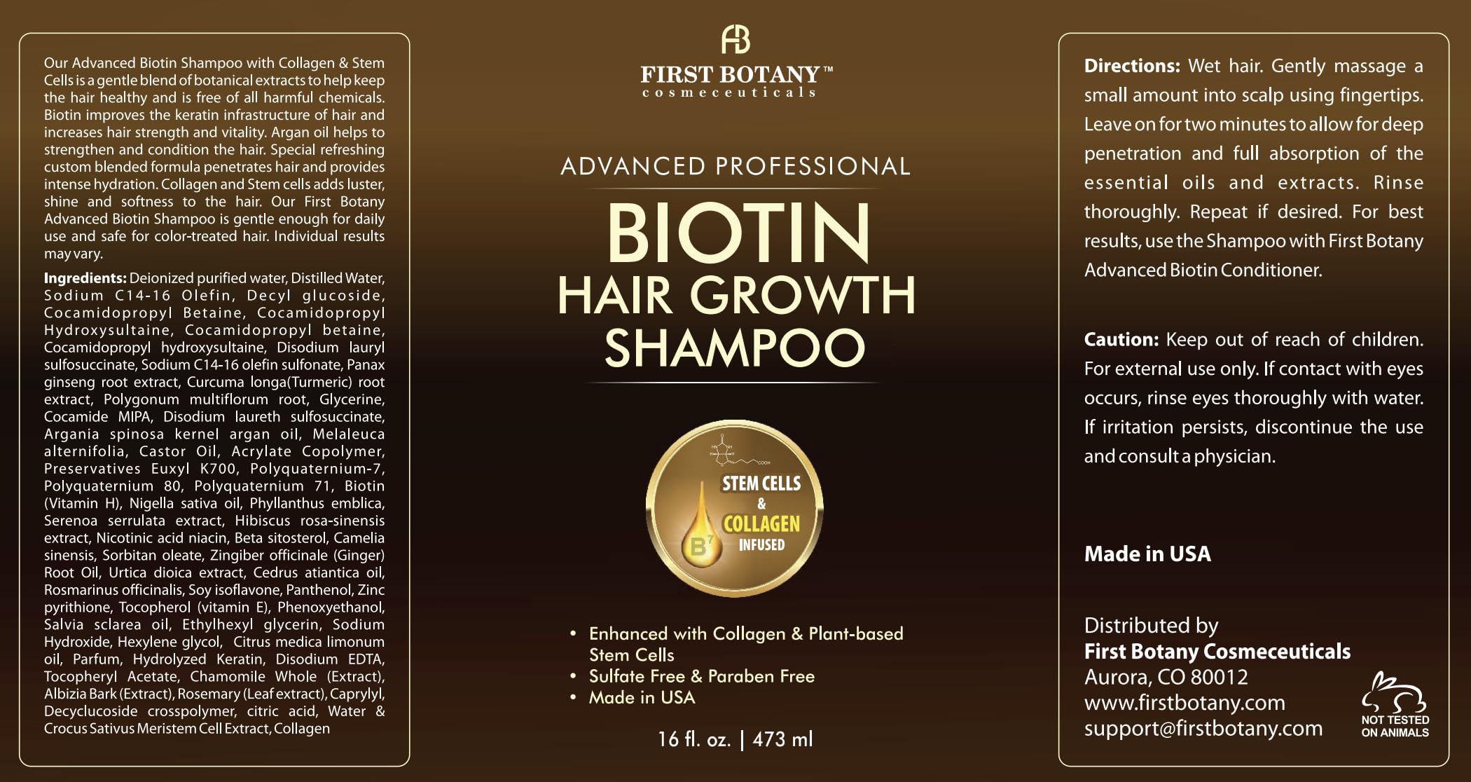First Botany Biotin Hair Growth Shampoo & Conditioner – Thickening, Anti Hair Loss, Sulfate-Free 16 oz x2