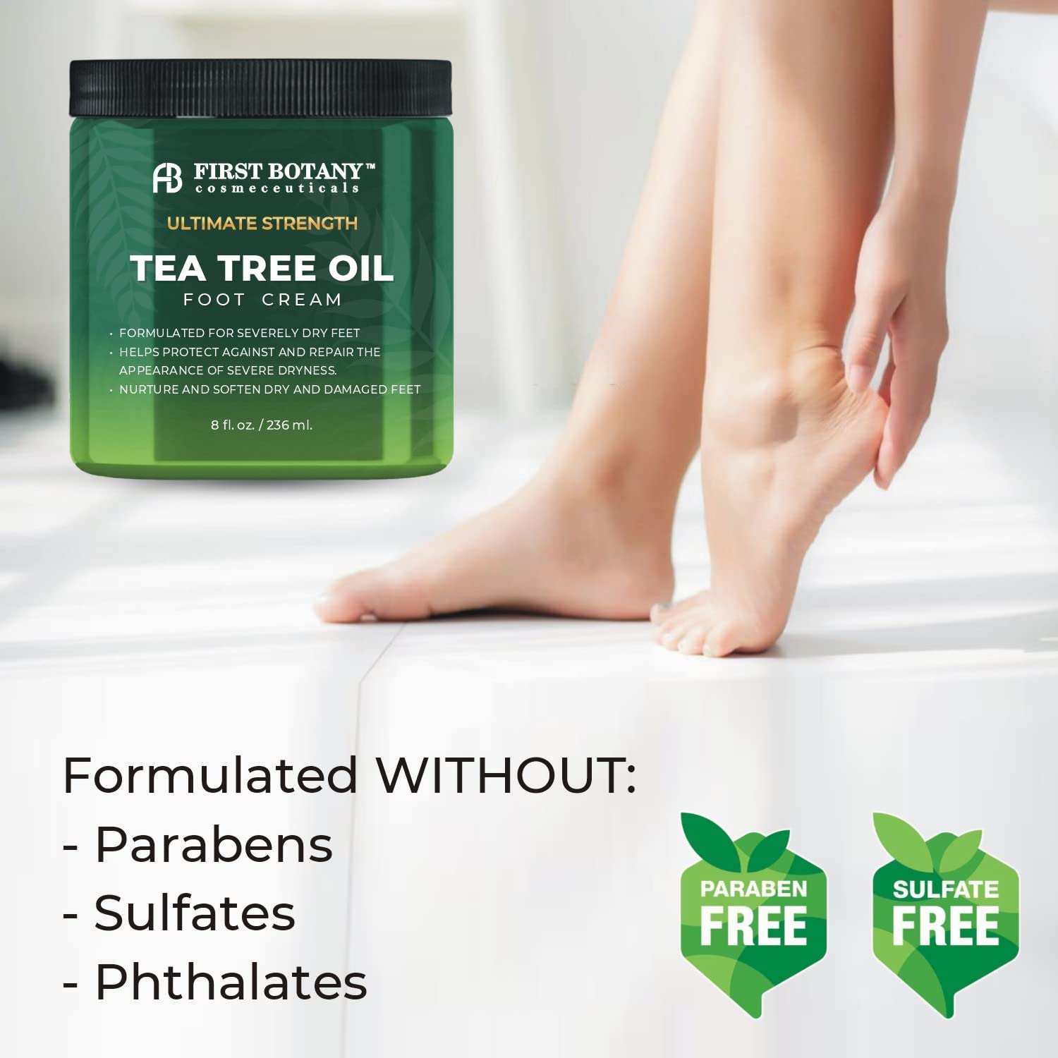 First Botany Athletes Foot Cream with Tea Tree Oil, Aloe & Spearmint – Hydrates & Softens Dry Feet (8 oz)