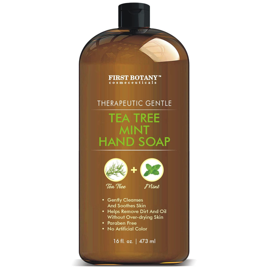 First Botany Tea Tree Mint Hand Soap – Natural Liquid Hand Wash with Tea Tree Peppermint Jojoba Coconut Oil 16 oz
