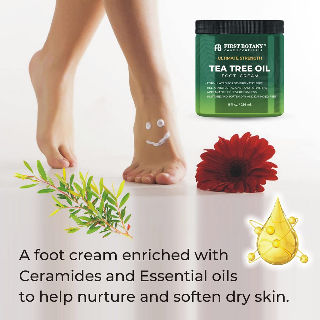First Botany Athletes Foot Cream with Tea Tree Oil, Aloe & Spearmint – Hydrates & Softens Dry Feet (8 oz)