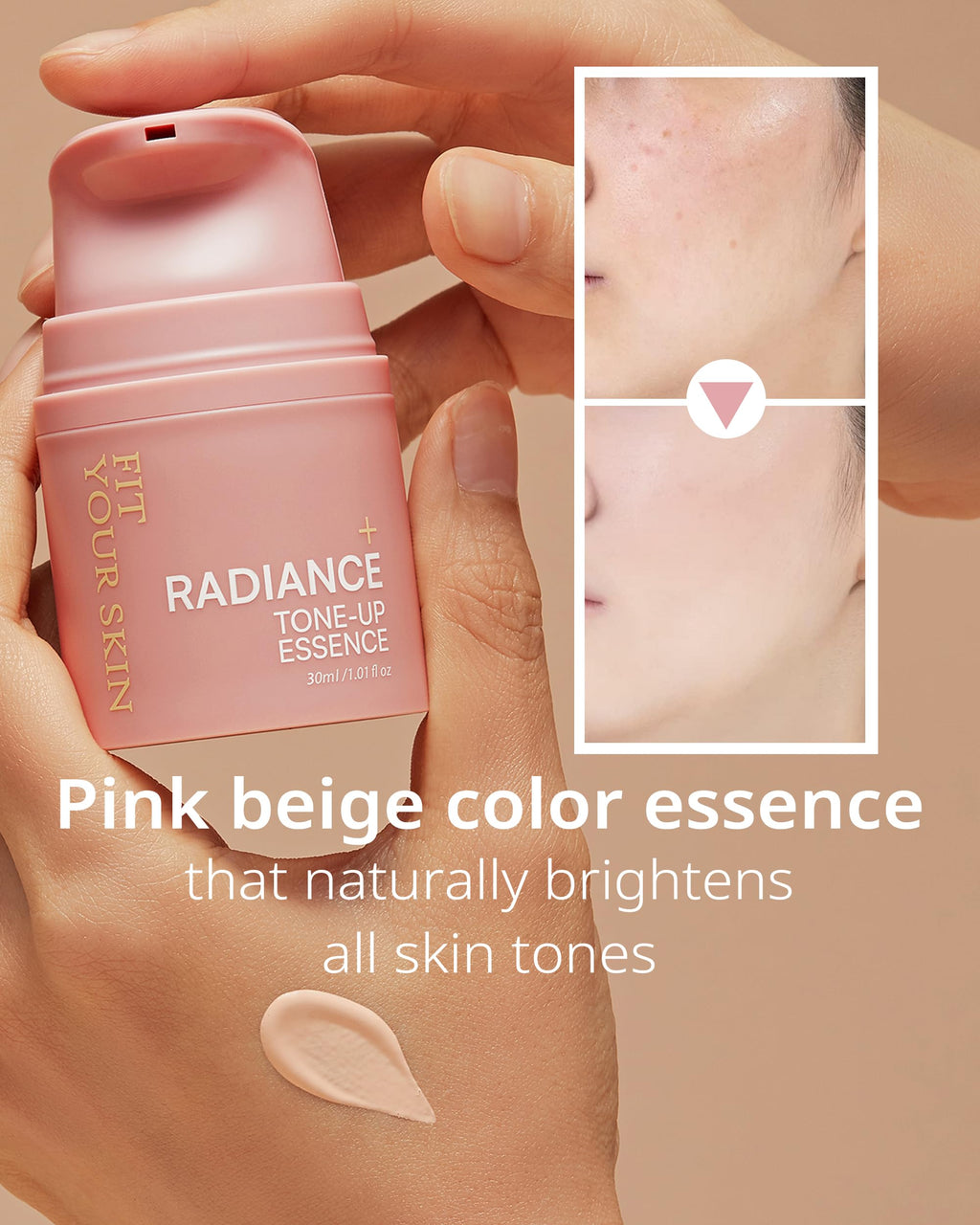 FIT YOUR SKIN Radiance Tone-Up Essence – Glass Skin Primer & Pink Beige Tint | Ceramide Vitamin C | 1.01 fl oz
