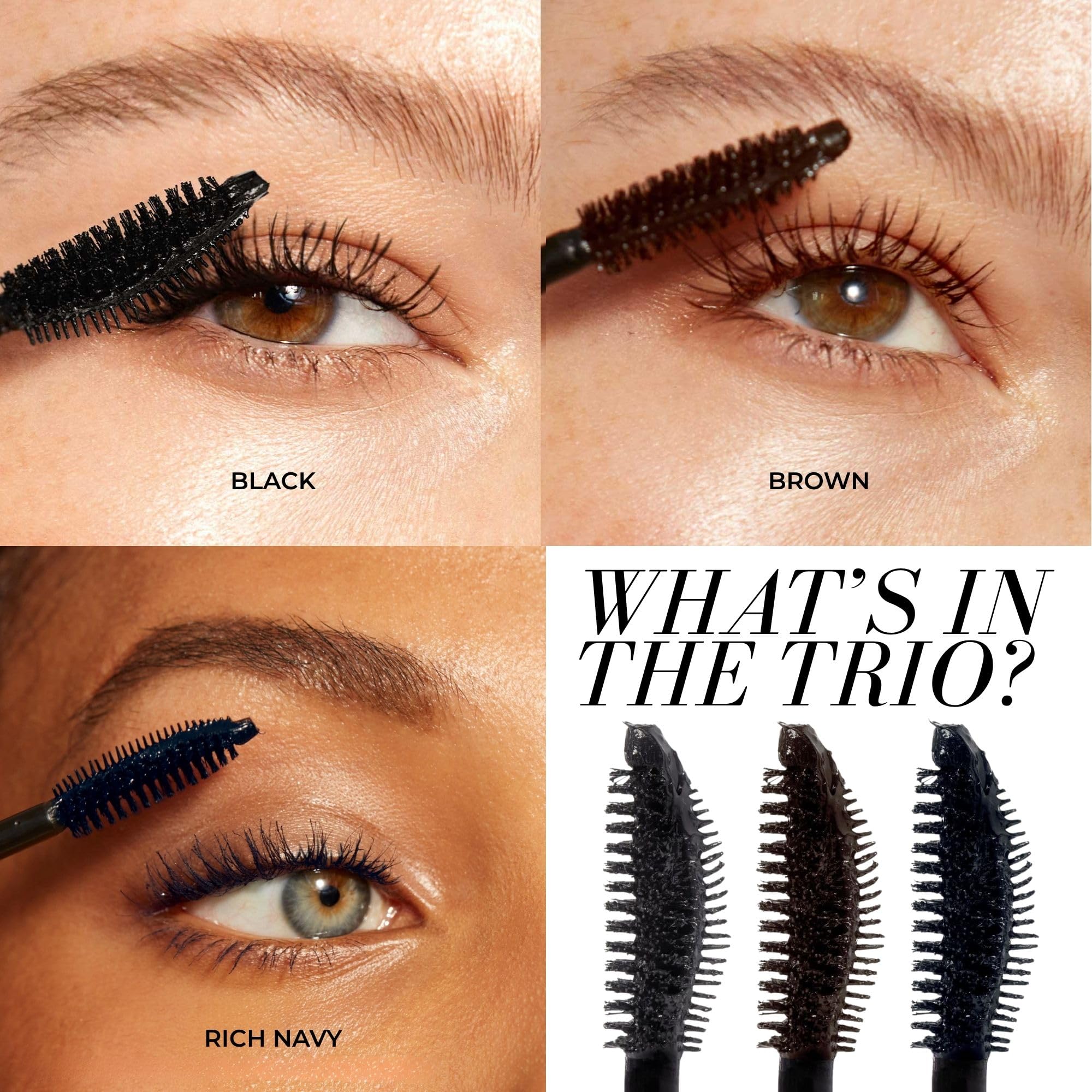 Fitglow Beauty Vegan Good Lash+ Mascara Trio | Volumizing, Lengthening & Conditioning Lash Set | Black, Brown, Navy