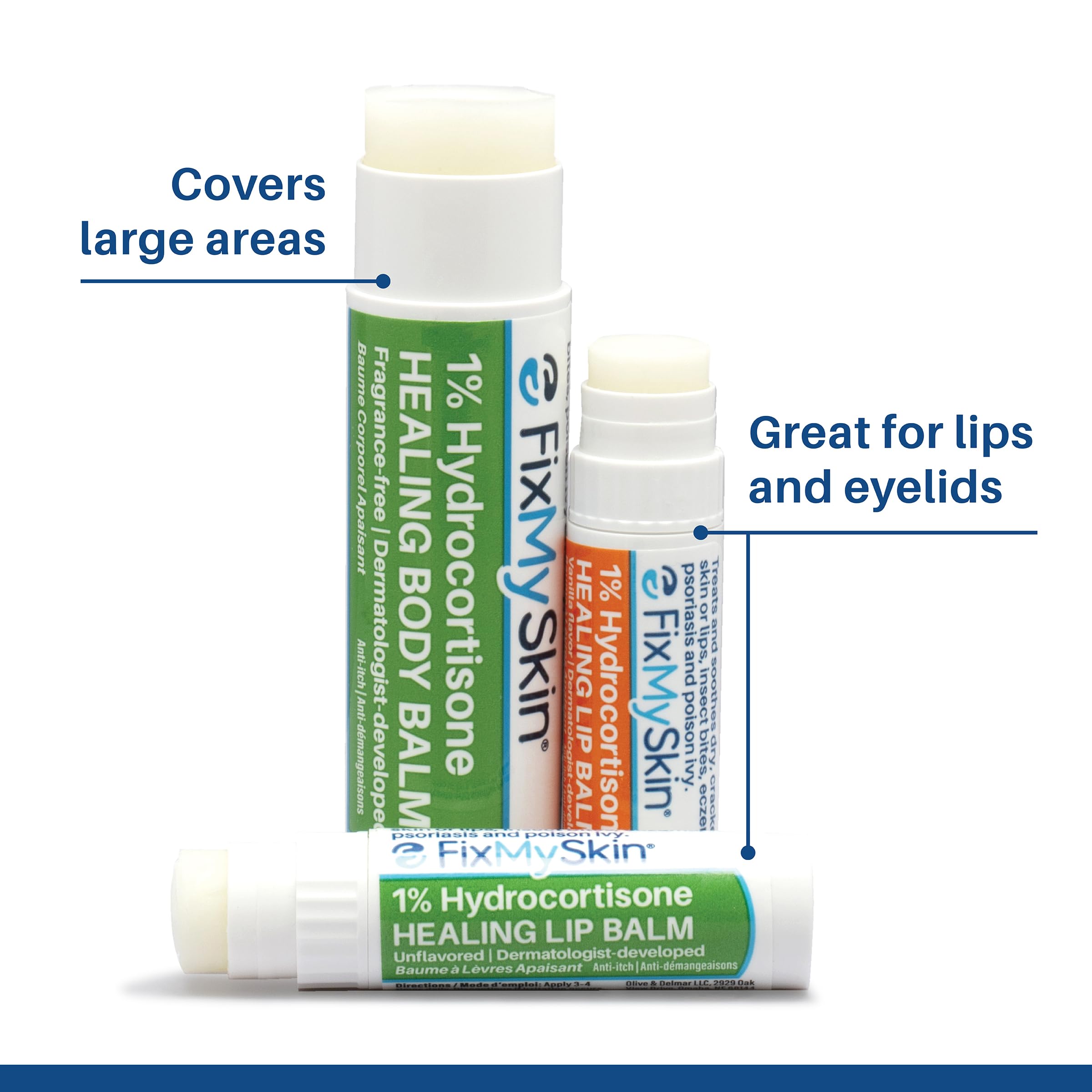 FixMySkin 1% Hydrocortisone Healing Lip Balm, Unflavored – 0.15 oz