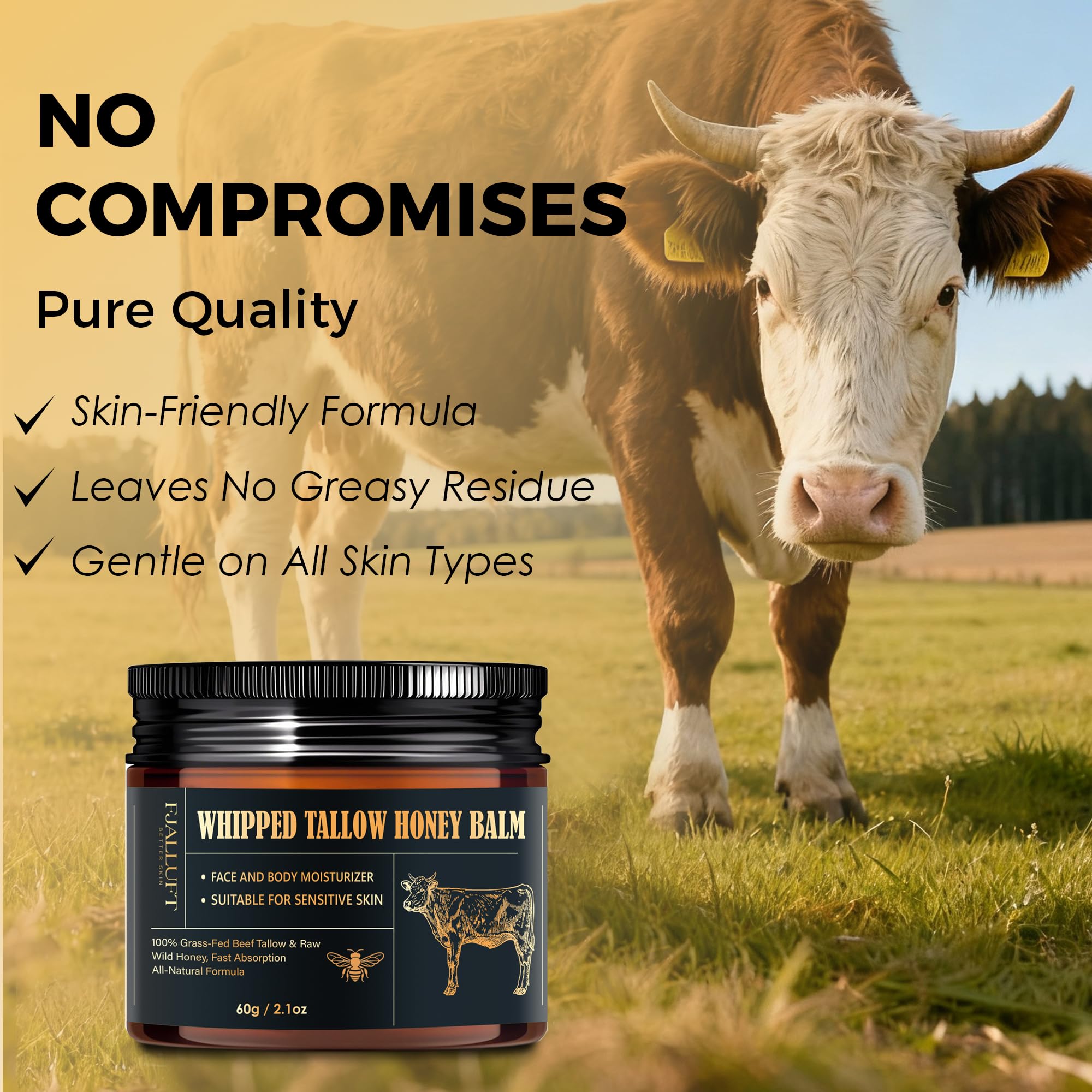 FJALLUFT Beef Tallow and Honey Balm – Whipped Grass-Fed Moisturizer for Face & Body