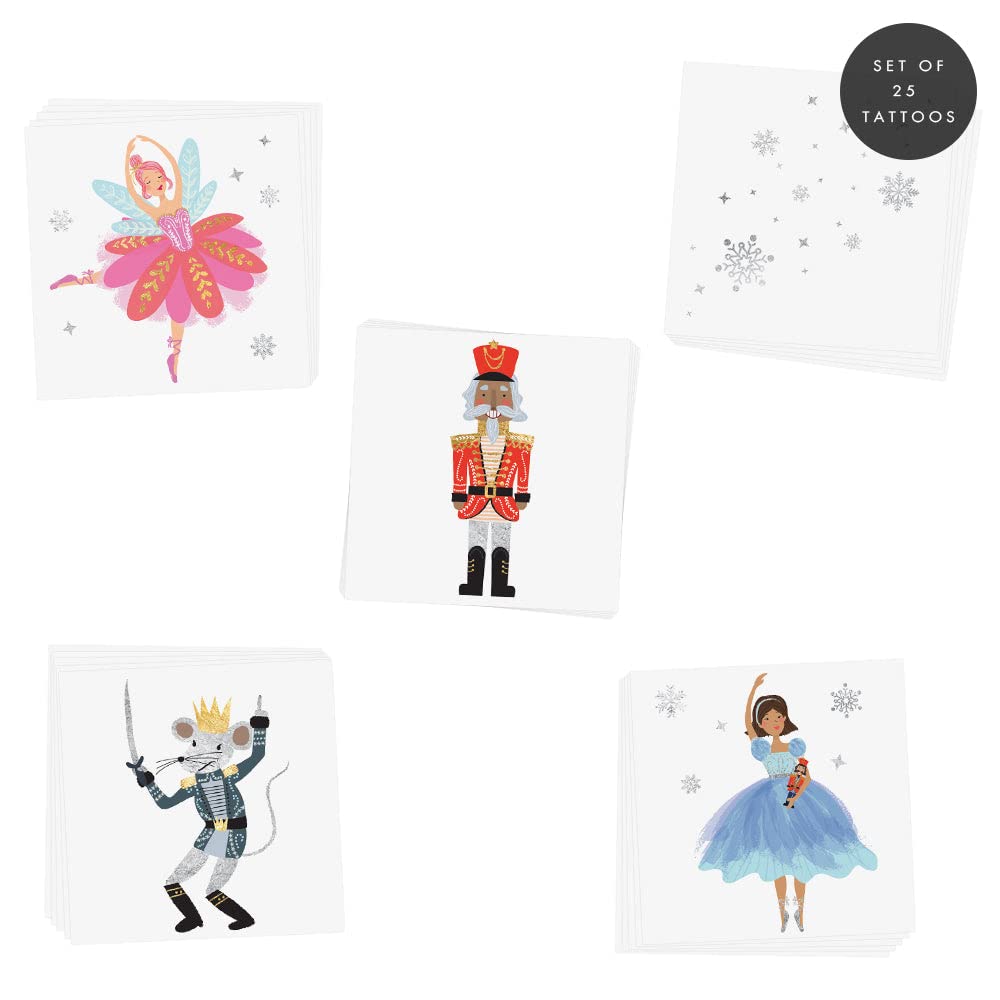 Flash Tattoos Nutcracker Variety Set – 25 Metallic Temporary Tattoos