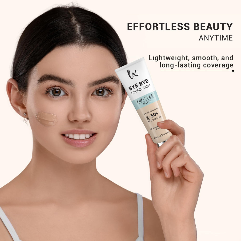 Flawless Radiance by Luxe Blend Lx Blend Bye Bye Foundation – Oil-Free Matte Coverage Moisturizer SPF 50 (Medium) 1 fl oz