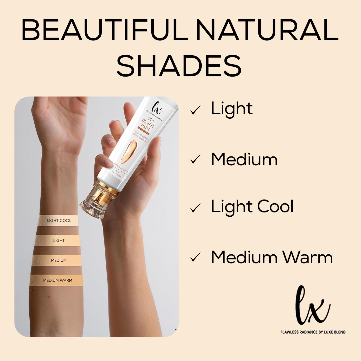 Flawless Radiance By Luxe Blend Lx Blend CC+ Cream – Oil-Free Matte Foundation with SPF 40, 1.08 FL OZ