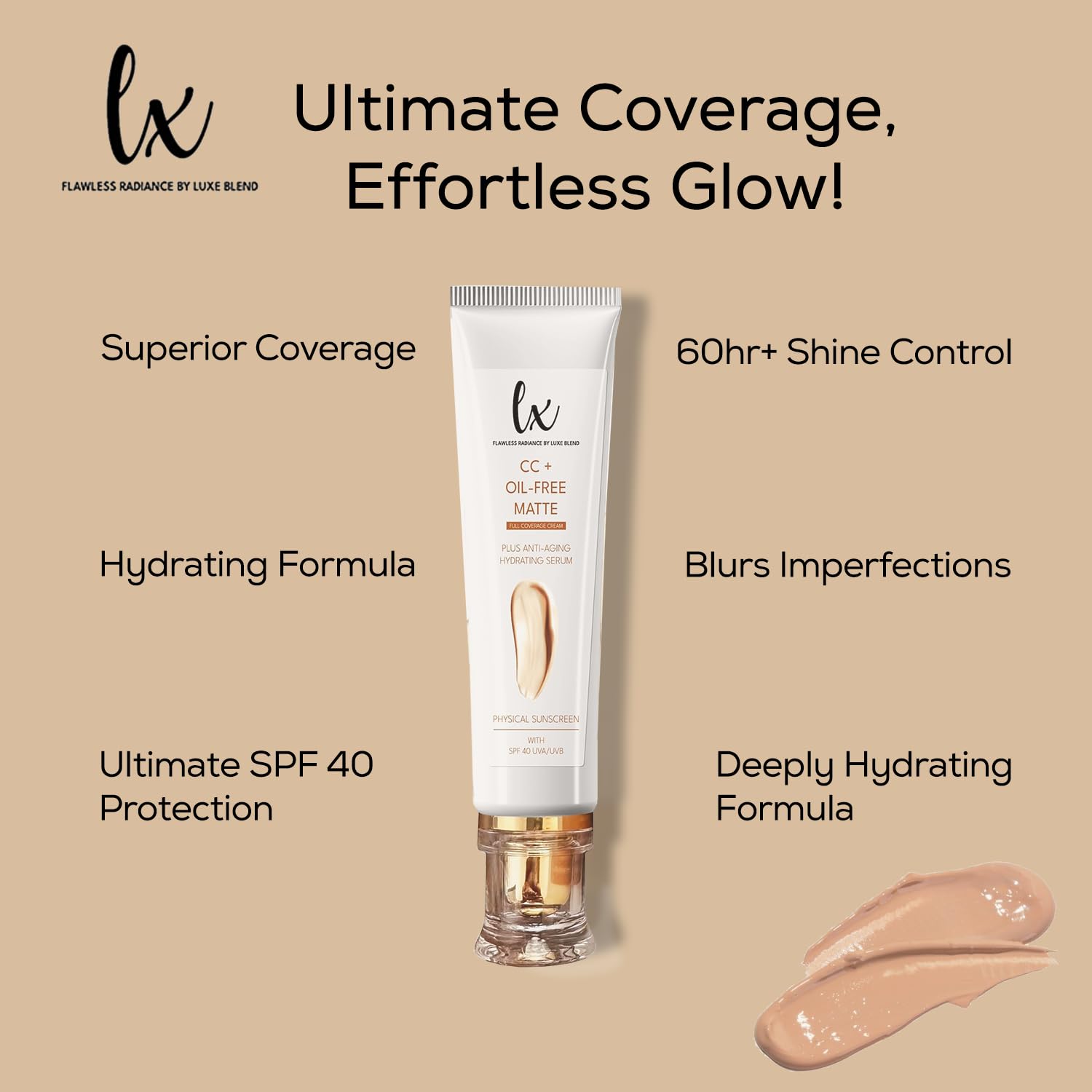 Flawless Radiance by Luxe Blend | Lx Blend CC+ Cream – Oil-Free Matte Foundation SPF 40