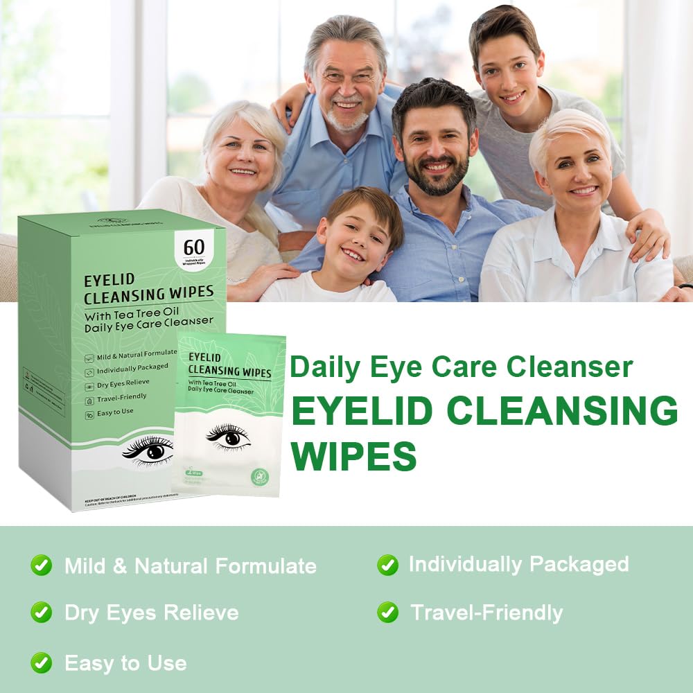 FLODTEEK Eyelid Wipes — Gentle Tea Tree Cleanse for Dry Eyes, Itchy Lids, Blepharitis & Travel (60 Count)