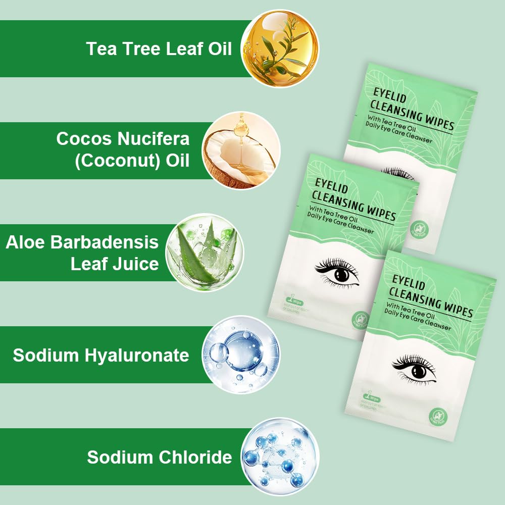 FLODTEEK Eyelid Wipes — Gentle Tea Tree Cleanse for Dry Eyes, Itchy Lids, Blepharitis & Travel (60 Count)