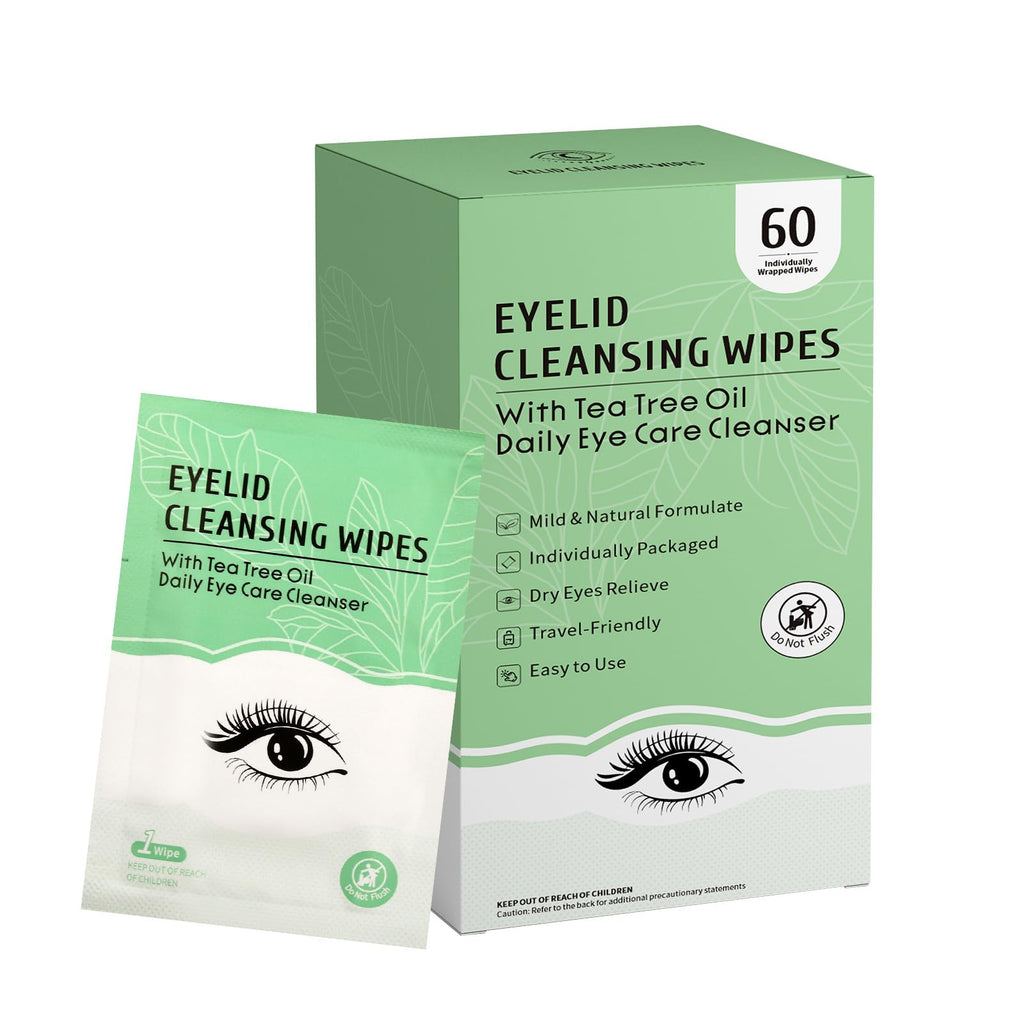 FLODTEEK Eyelid Wipes — Gentle Tea Tree Cleanse for Dry Eyes, Itchy Lids, Blepharitis & Travel (60 Count)