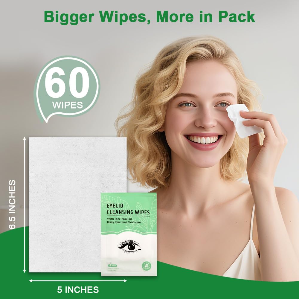 FLODTEEK Eyelid Wipes — Gentle Tea Tree Cleanse for Dry Eyes, Itchy Lids, Blepharitis & Travel (60 Count)