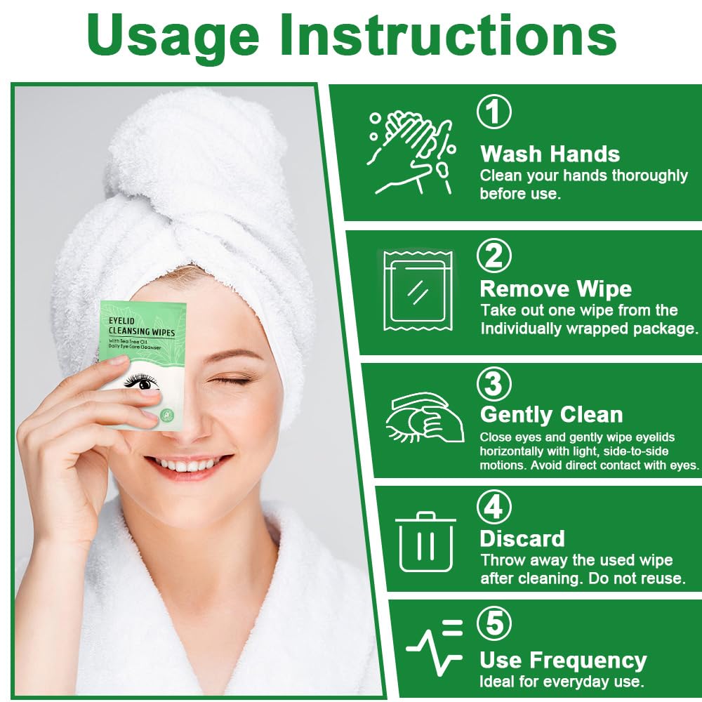 FLODTEEK Eyelid Wipes — Gentle Tea Tree Cleanse for Dry Eyes, Itchy Lids, Blepharitis & Travel (60 Count)