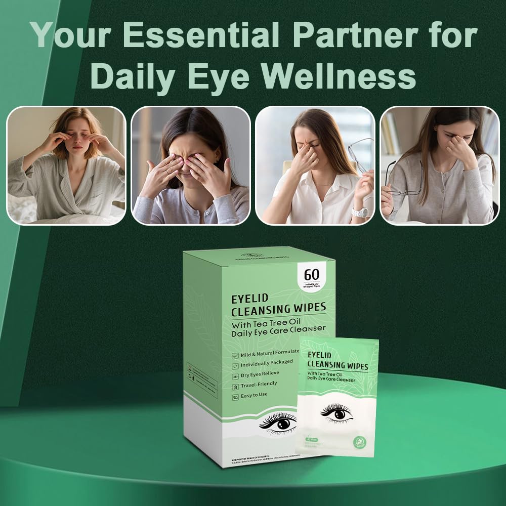 FLODTEEK Eyelid Wipes — Gentle Tea Tree Cleanse for Dry Eyes, Itchy Lids, Blepharitis & Travel (60 Count)