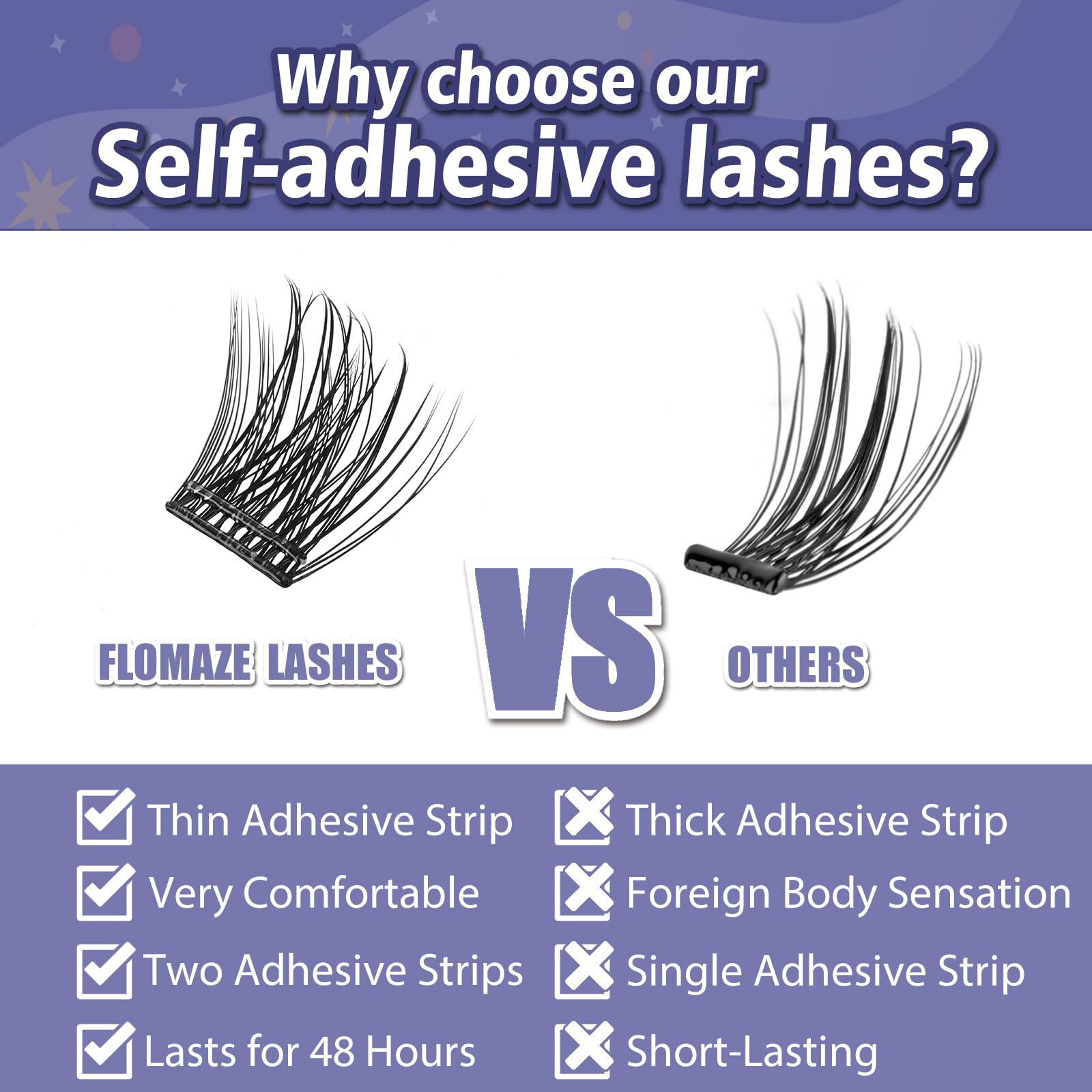 FLOMAZE Self Adhesive Eyelashes – 156-Cluster Pack, No Glue Needed, Reusable 8–16mm Mixed Lashes
