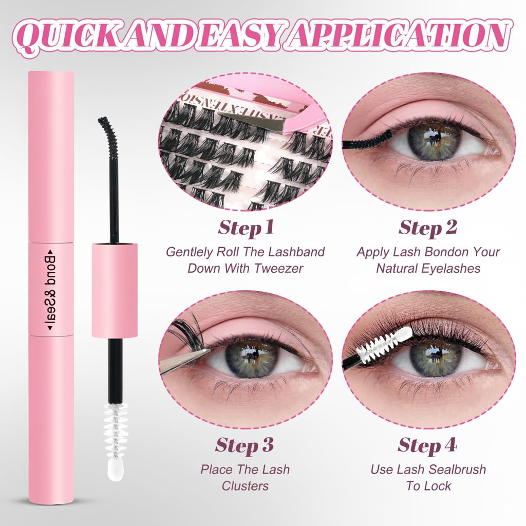 Floranest Lash Clusters Kit – 560 Pcs DIY Eyelash Extensions 9–16mm, D Curl, Fluffy Wispy + Bond & Seal