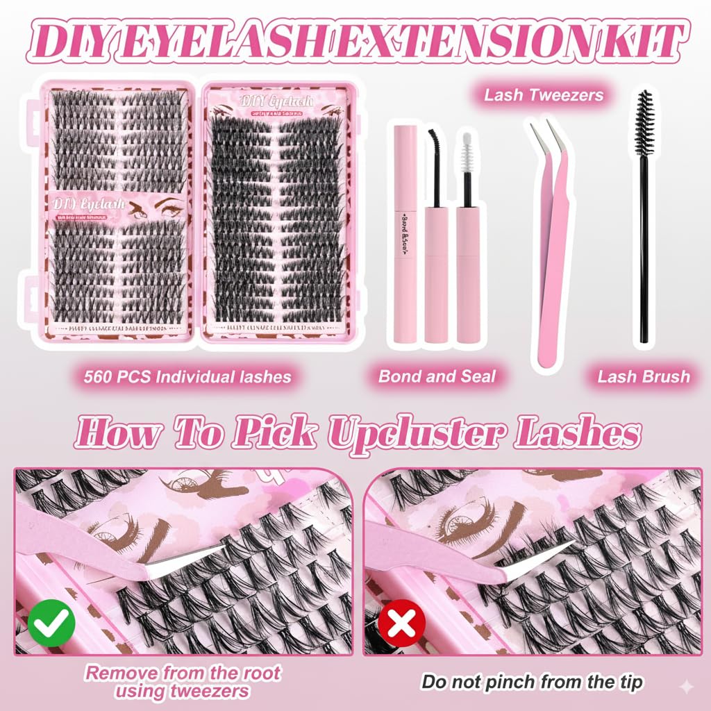 Floranest Lash Clusters Kit – 560 Pcs DIY Eyelash Extensions (9–16mm, D Curl)