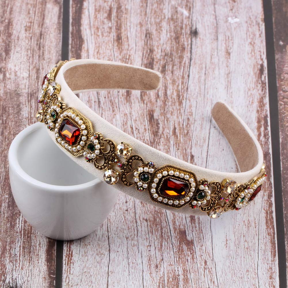Florate Simulated Pearl Bead Vintage Crystal Headbands for Women