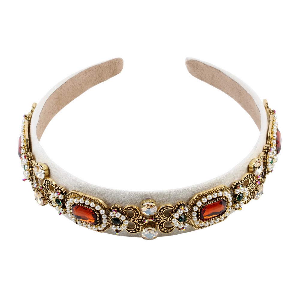 Florate Simulated Pearl Bead Vintage Crystal Headbands for Women
