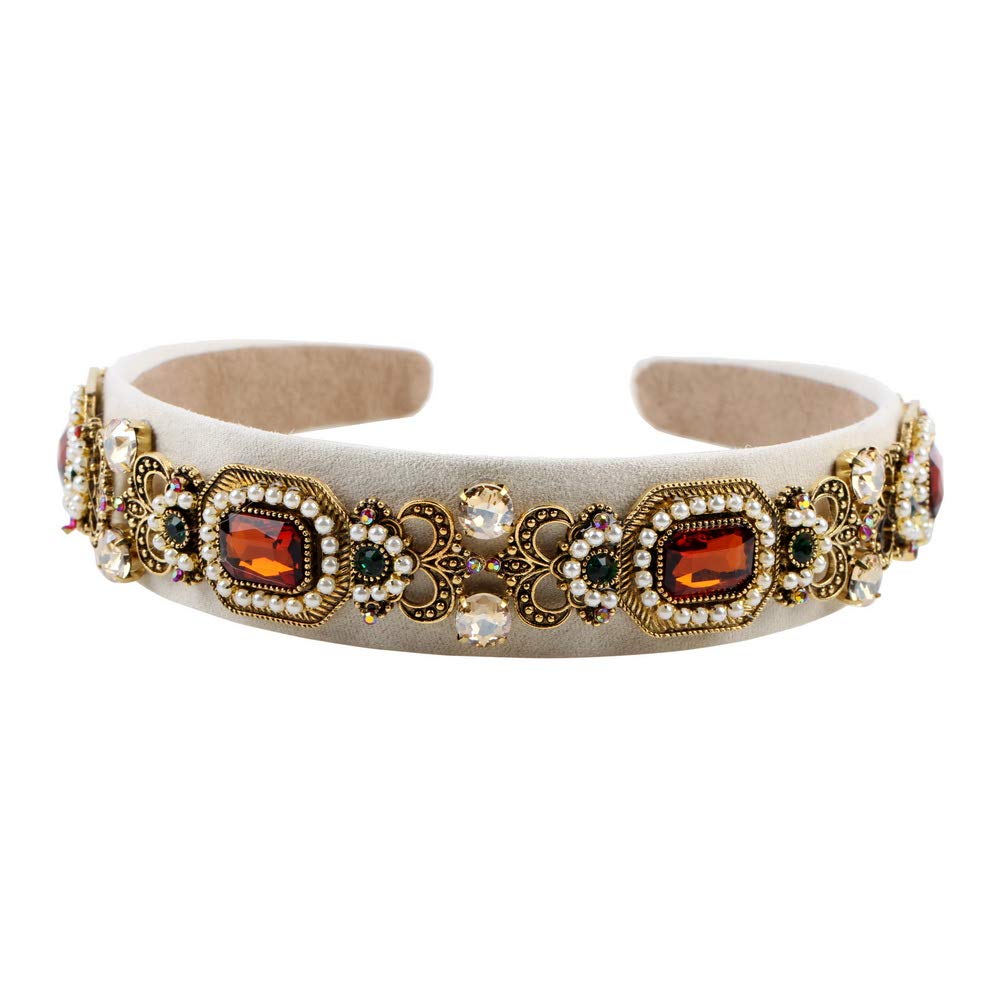 Florate Simulated Pearl Bead Vintage Crystal Headbands for Women