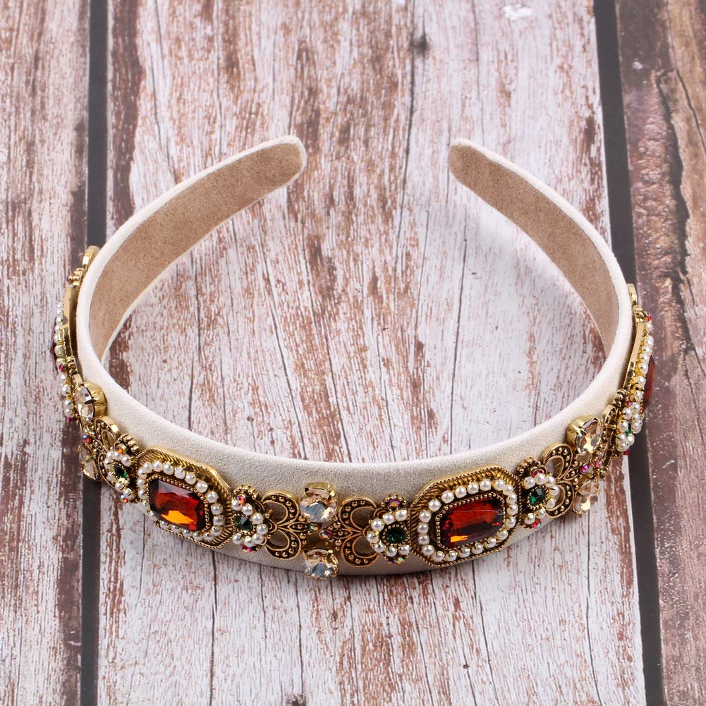 Florate Simulated Pearl Bead Vintage Crystal Headbands for Women