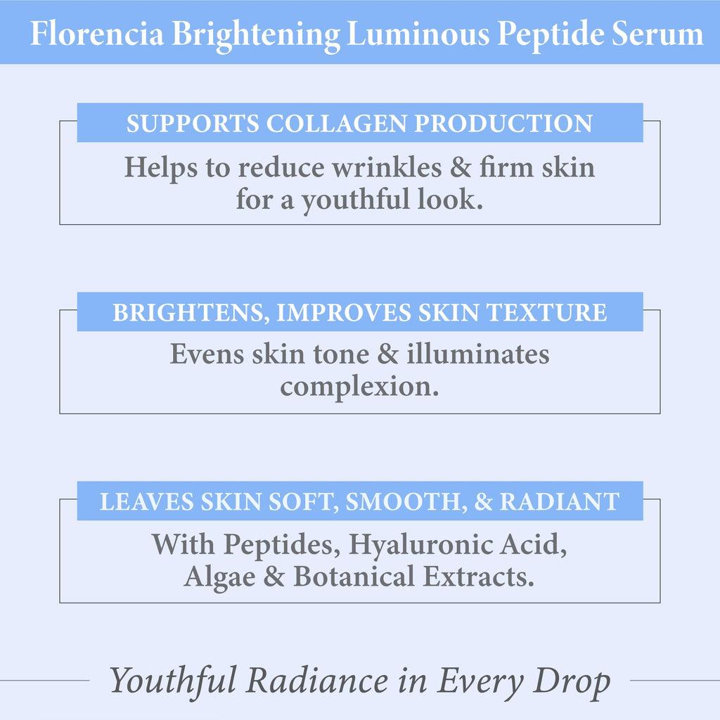 Florencia Brightening Luminous Peptide Serum – Age-Defying Face Serum with Peptides, Hyaluronic Acid & Botanicals | 1 Oz
