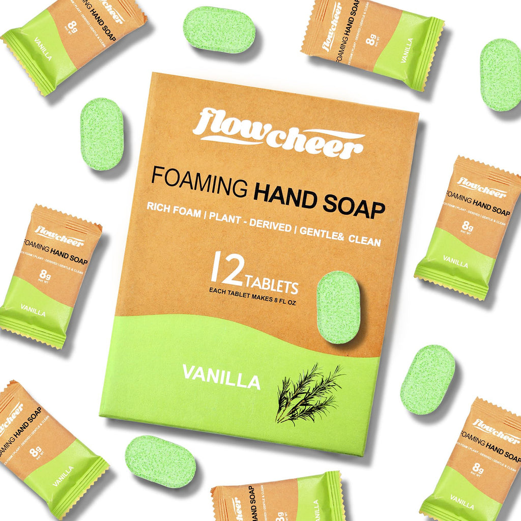 flowcheer Foaming Hand Soap Refill Tablets — 12 Pack, 108 fl oz Total, Vanilla Fragrance, No Plastic Bottle