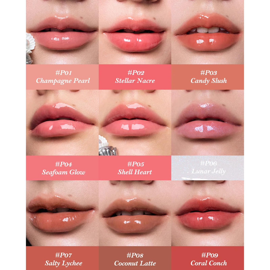 Flower Knows Shell's Jewel Nourishing Lip Glaze – Hydrating Watermelon Pink Gloss with Hyaluronic