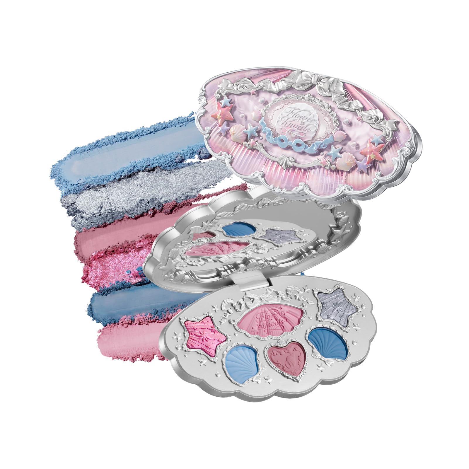 Flower Knows Shell's Jewel 6-Color Palette – Mermaid's Tears Aquatic Pastel, 4 Matte + 2 Shimmer