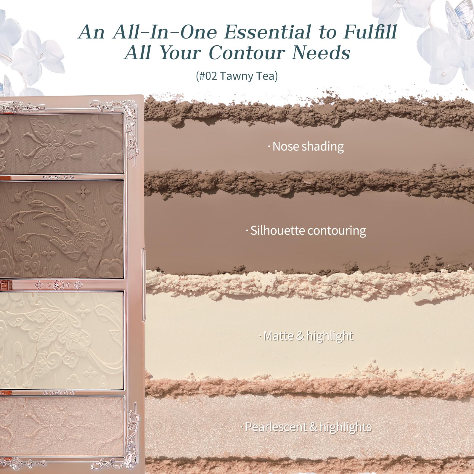 Flower Knows Butterfly Cloud Collar Palette – 4-in-1 Highlight & Contour (02 Tawny Tea)