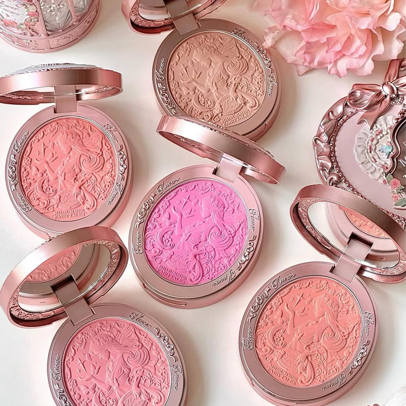 Flower Knows Midsummer Fairytales Velvet Embossed Blush – 03 Ballet Fairy (Frosty Peach), 5g | Buildable & Blendable Matte Finish