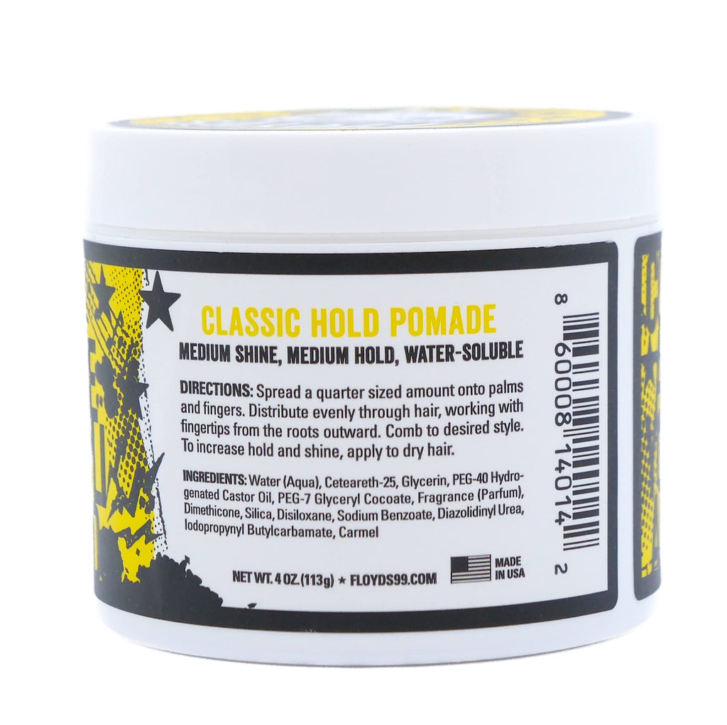 Floyd's 99 Classic Hold Pomade – Medium Hold, Medium Shine, Water-Based, 4 oz | Suavecito-Powered