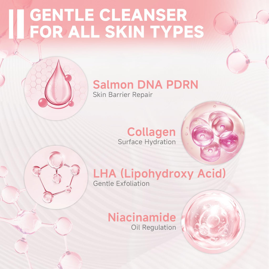 FluMisch Salmon DNA PDRN Facial Cleanser – Low-pH Hydrating Foaming Cleanser with Silicone Massage Heads
