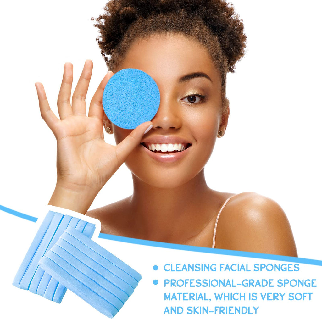 Foaincore 600-Piece Compressed Facial Sponge – Round Blue Sponges for Cleansing & Makeup Removal