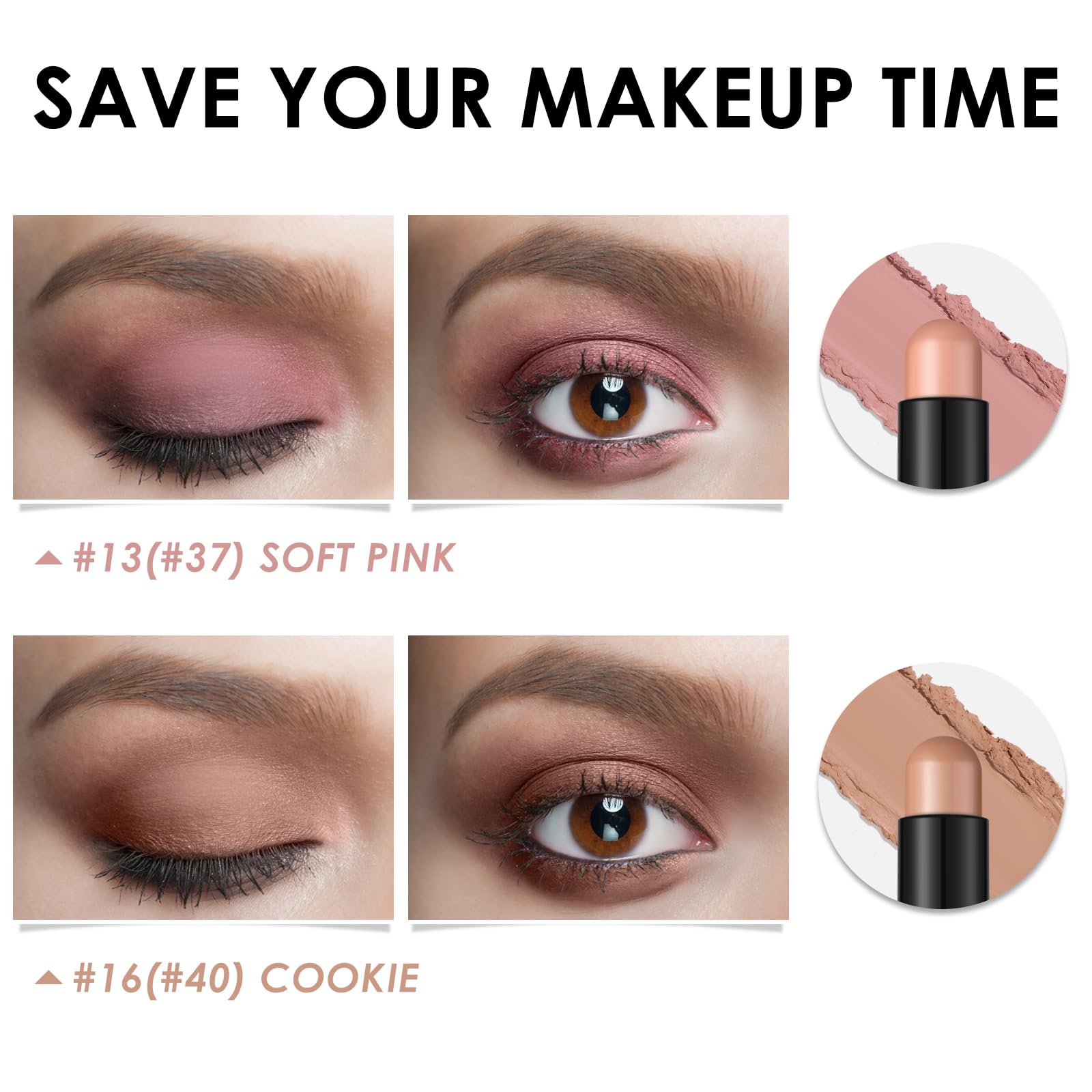 FOCALLURE 2 Pcs Cream Eyeshadow Stick – Long-Lasting, Waterproof Shimmer in Mocha Pink