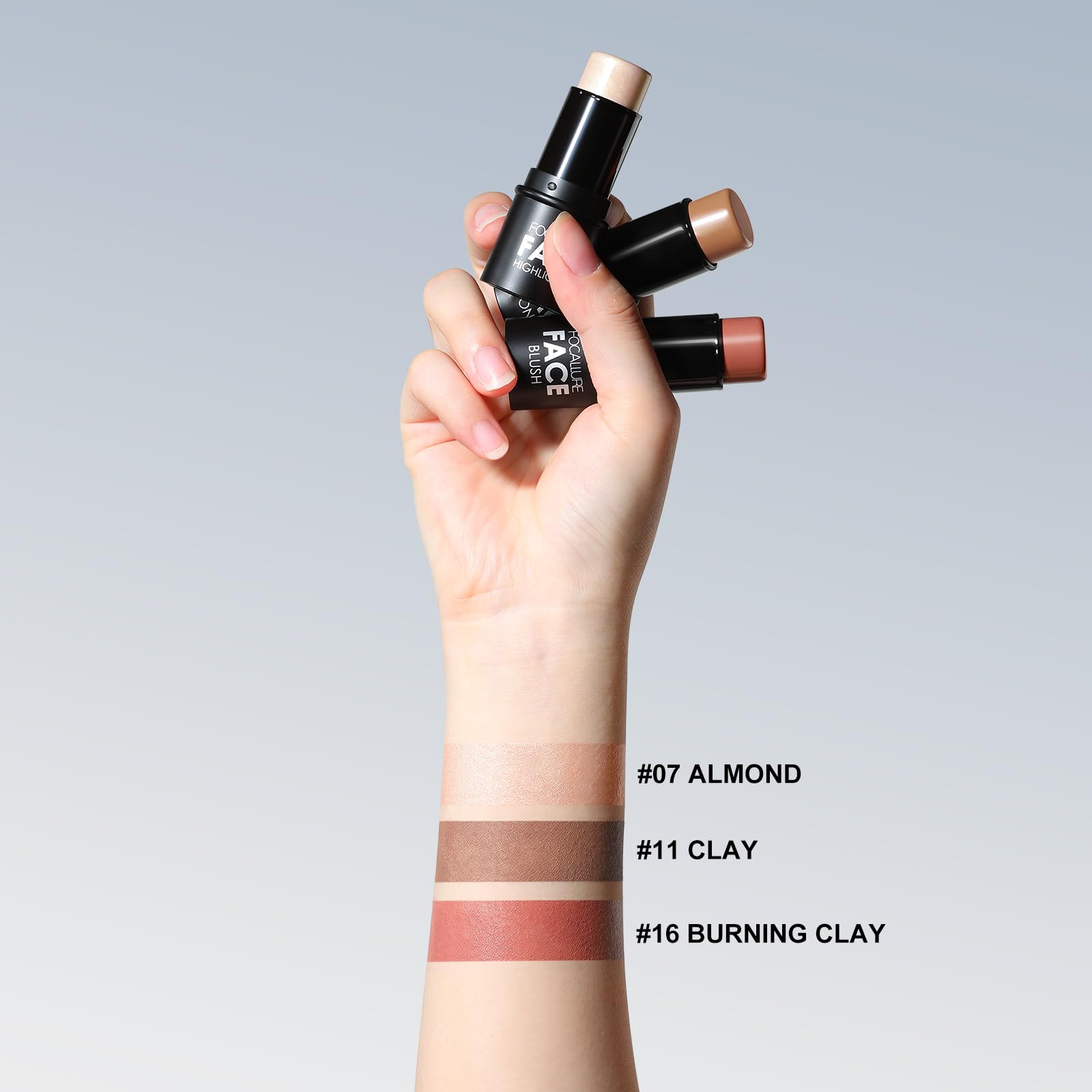 FOCALLURE 3 Pcs Cream Contour Sticks: Highlighter, Bronzer & Blush Kit