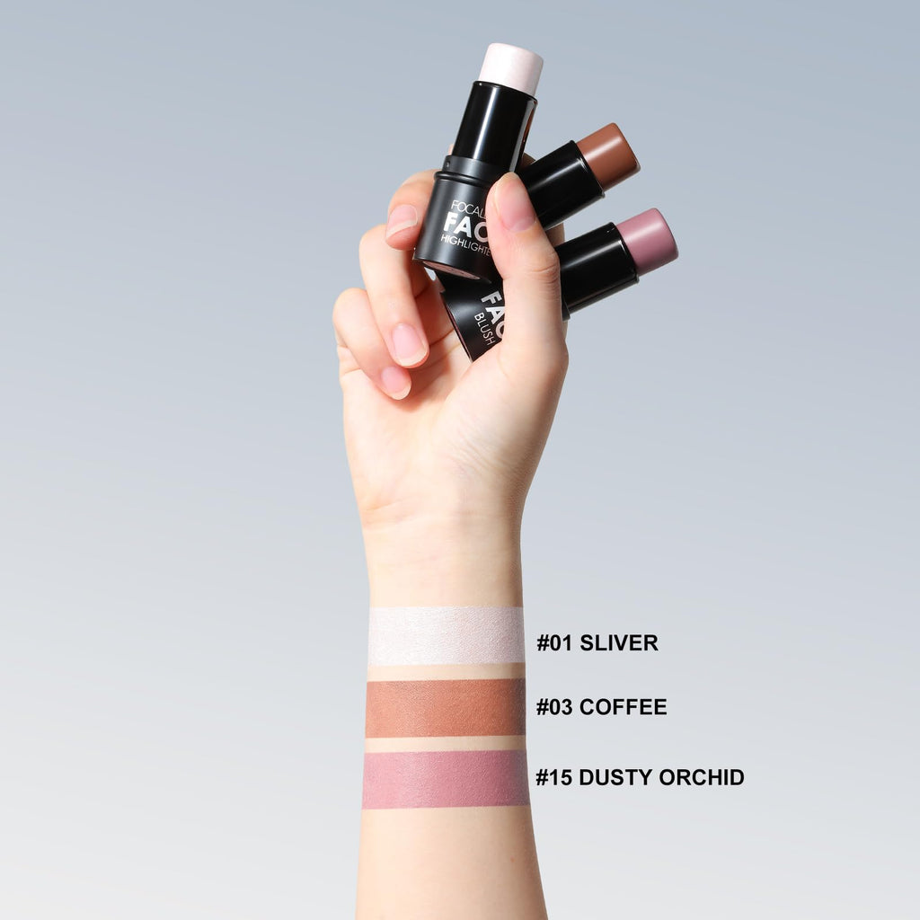 FOCALLURE 3 Pcs Cream Contour Sticks – Contour, Bronzer & Highlighter Kit | Lightweight, Long-Wear