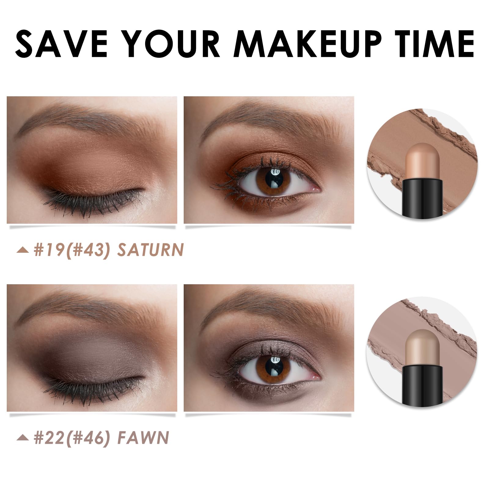 FOCALLURE 2 Pcs Cream Eyeshadow Sticks – Crease-Proof, Long-Lasting Waterproof Eye Shadow in Smoky Brown